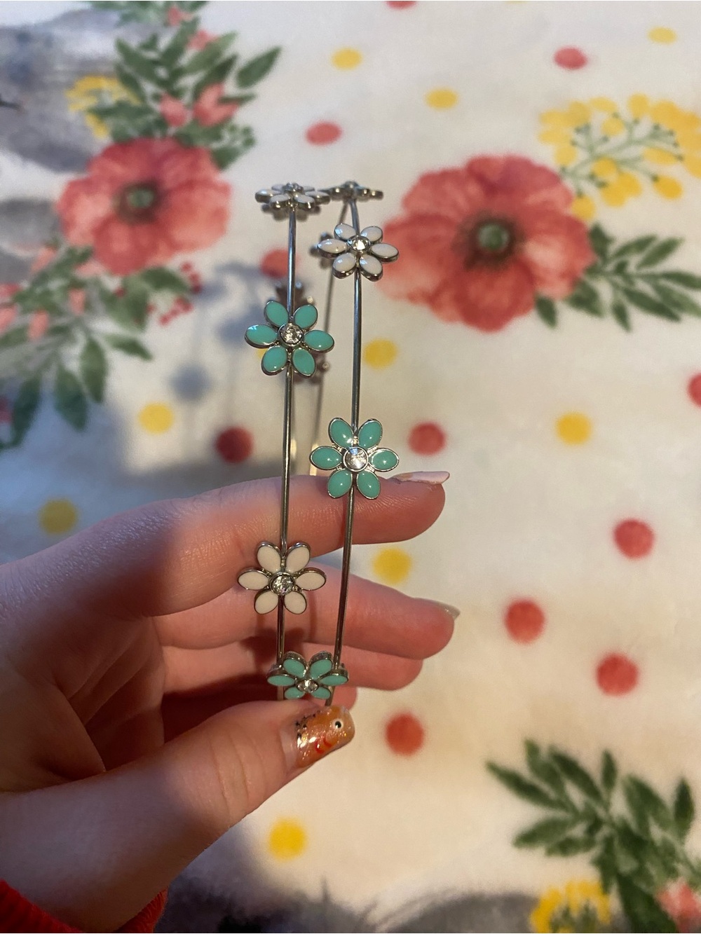 Delicate Floral Drop Earrings - Mint & White